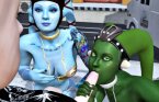 Avatar bleu et creature verte sucent queue 